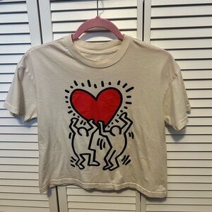 Kids Cream Keith Harding Heart Graphic T-Shirt oversized fit.